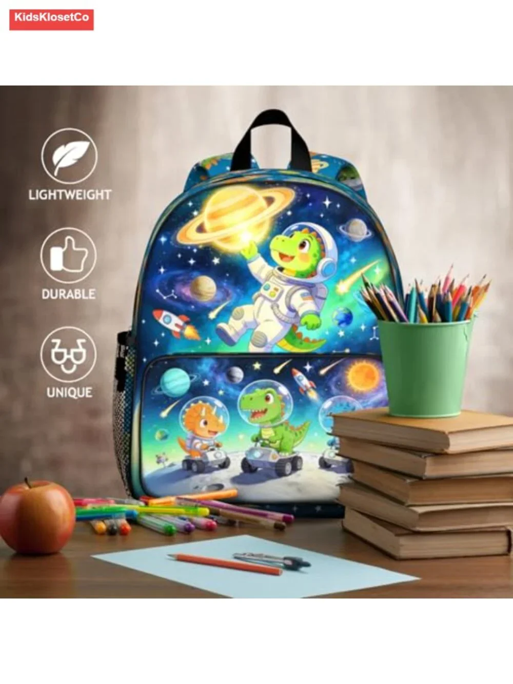Kids Dinosaur Astronaut Backpack, Lightweight School Daypack for Boys Girls Age